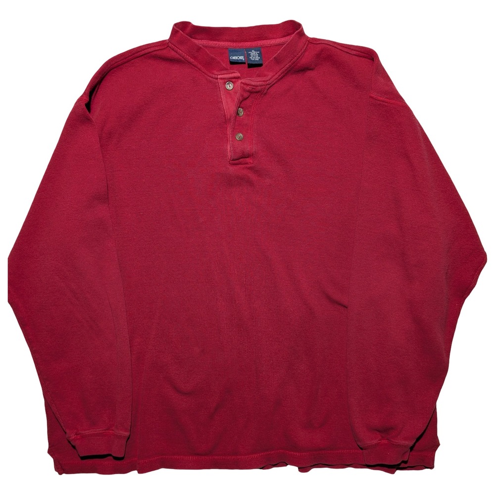 Cherokee Red Waffle Knit Thermal XL Henley‎ Long Sleeve Cotton Shirt